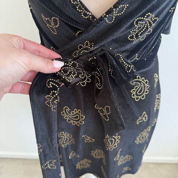 TULAROSA | Revolve Emily Wrap Mini Dress in Black and Gold | Size XS - Picture 3 of 12